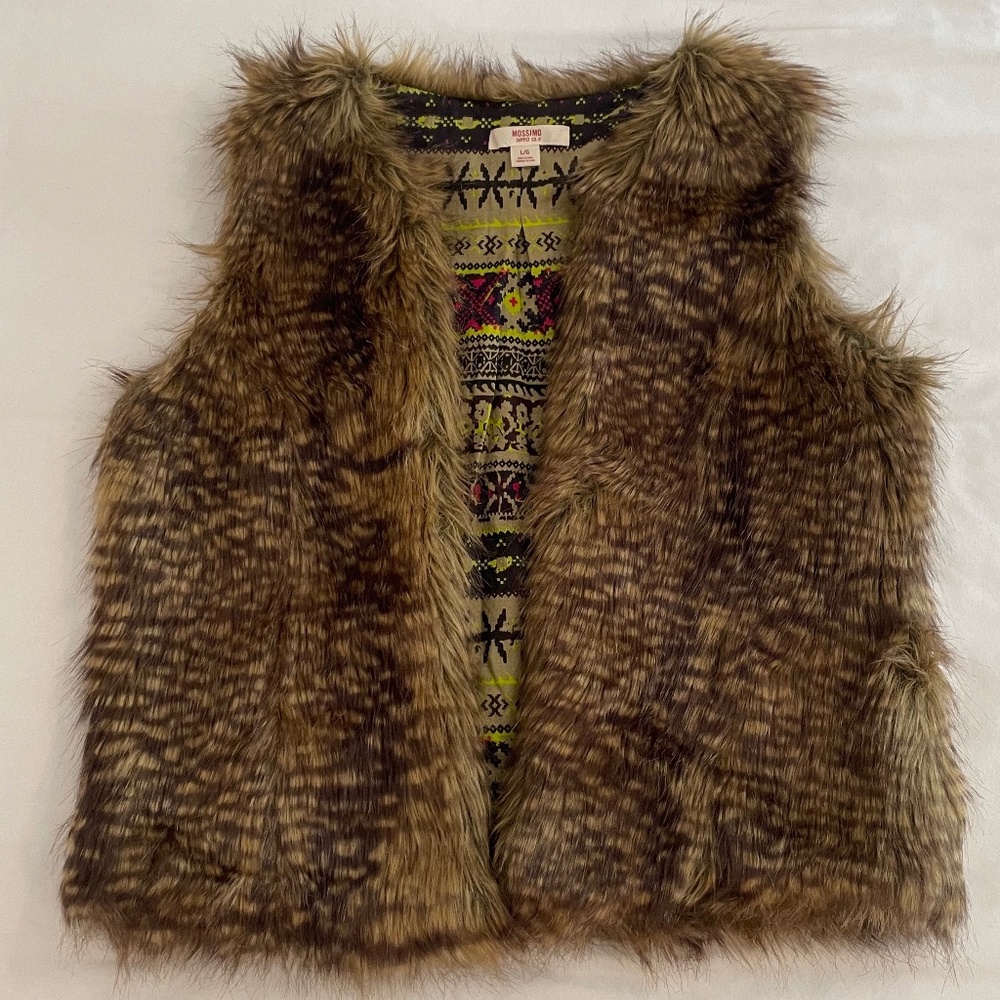 Mossimo Brown Shaggy Faux Fur Open Vest Size L